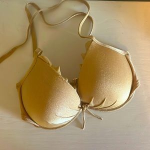 NWOT Victorias Secret Menorca Gold Shimmer Ruffle Bikini Top